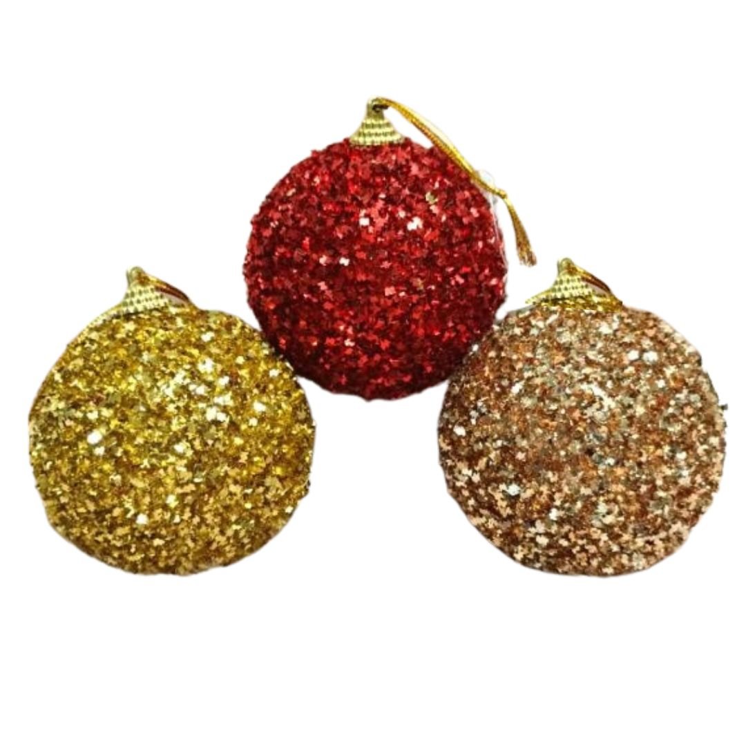 Kit Conjunto 10 Peças Decoração Enfeite Bola Árvore Natal Dourada Glitter  Natalina 12,5cm