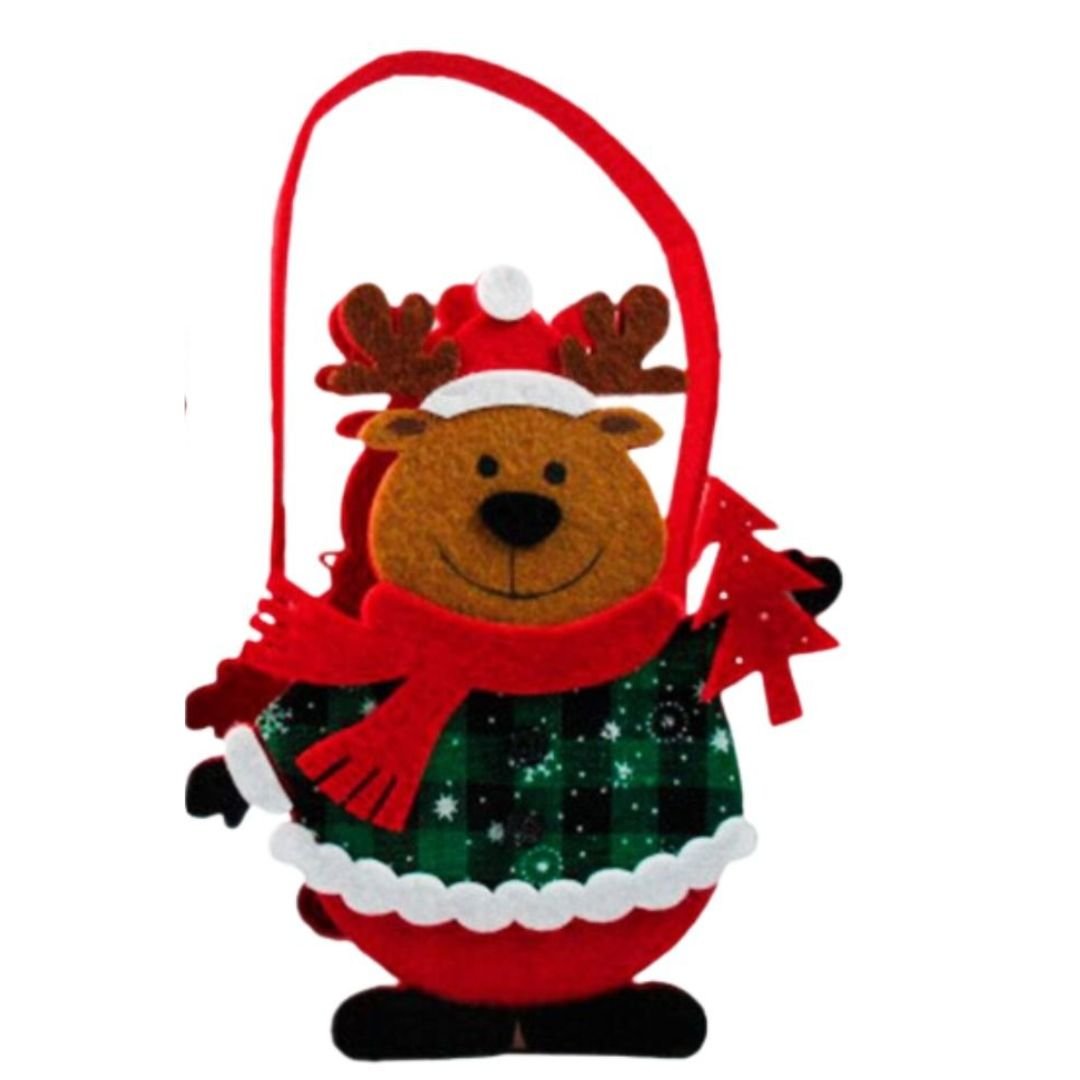 Cachepô Papai Noel Rena Xadrez Decorativo de Feltro Sortido Rio Master