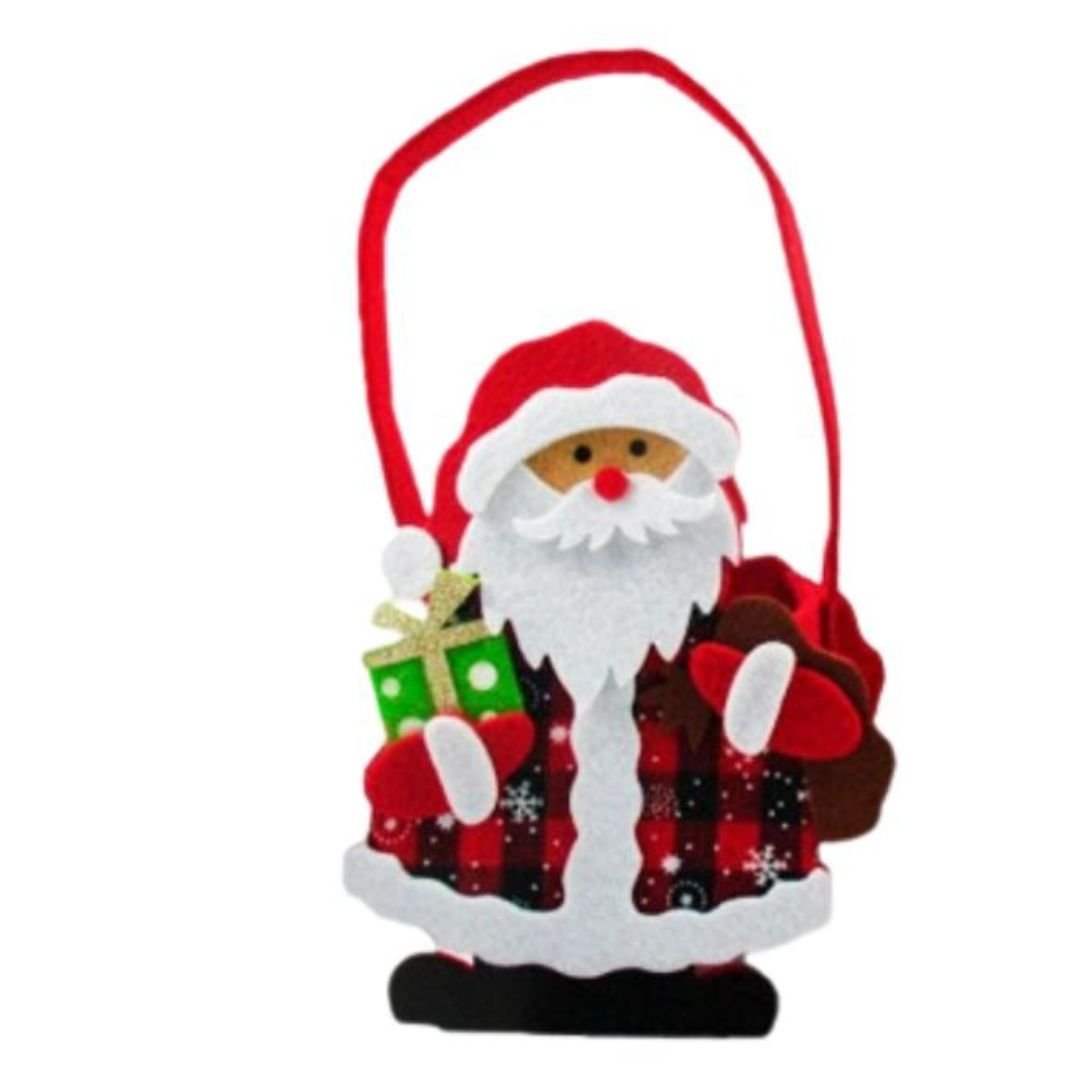 Cachepô Papai Noel Rena Xadrez Decorativo de Feltro Sortido Rio Master