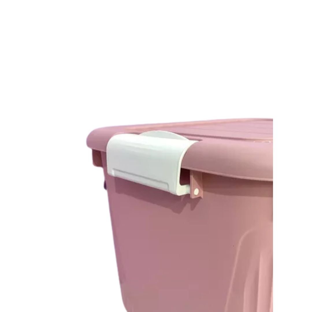 Caixa Organizadora Com Trava E Rodinhas 30 Litros Cor Rose Plasnorthon