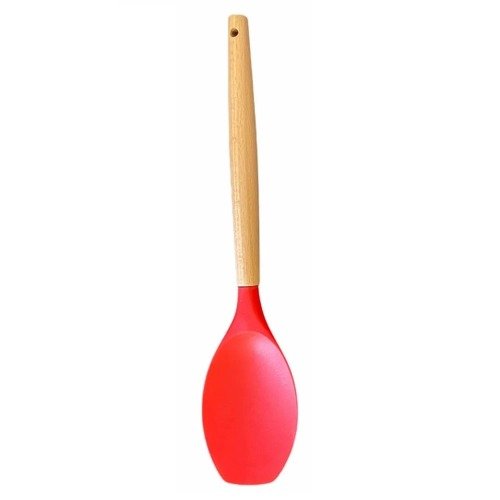 Colher Servir Silicone Cabo De Madeira 32cm Vermelho - Bom Preo Magazine