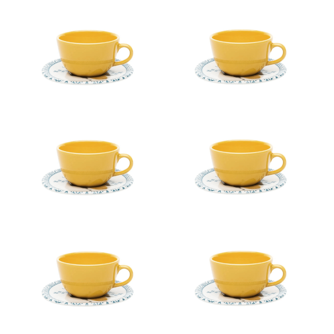 Conjunto 6 Xícaras de Chá com Pires Oxford Unni Mediterraneo