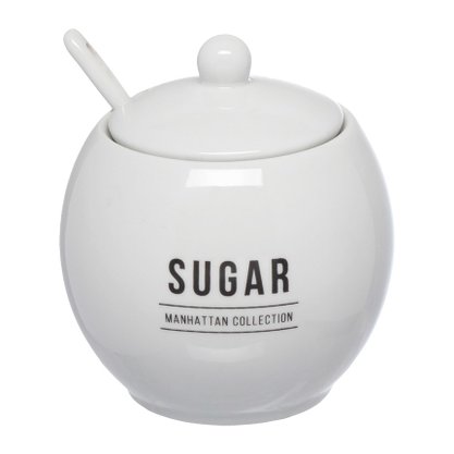 Acucareiro Com Colher Porcelana Manhattan 350ml Cor Branco Hauskraft