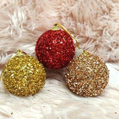 Bola De Natal Avulsa Com Glitter 10cm