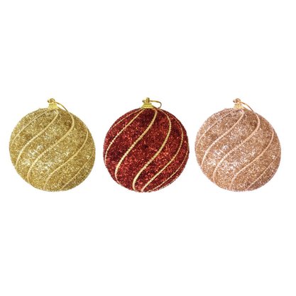 Bola De Natal Avulsa Com Glitter E Detalhes 6cm