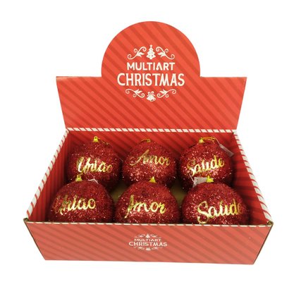 Bola De Natal Com Frase E Glitter 10cm