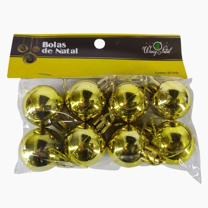 Kit Bolas De Natal Lisa 8 Unidades Dourada 3cm
