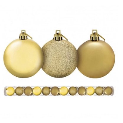 Kit Bolas De Natal 5cm Dourada Mista 12 Unidades