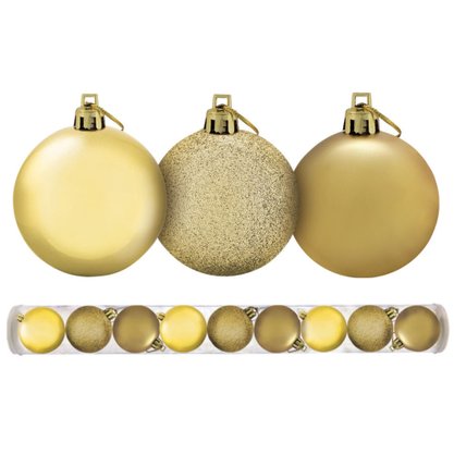 Kit Bolas De Natal 6cm Dourada Mista 9 Unidades