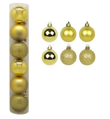 Kit Bolas De Natal 7cm Dourado Mista 6 Unidades