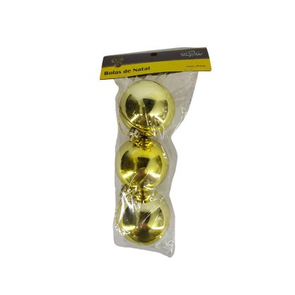 Kit Bolas De Natal Lisa 6cm Dourada 3 Unidades