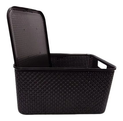 Caixa Organizadora Com Tampa Rattan 20L Preto