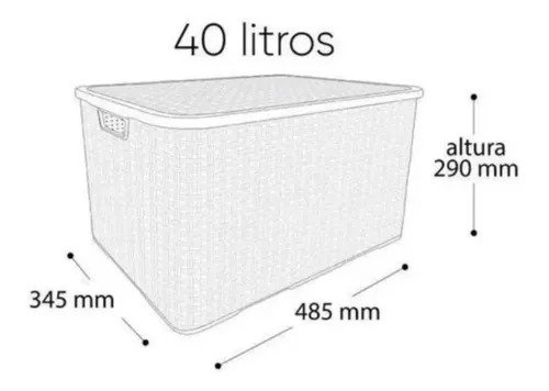 Caixa Organizadora Com Tampa Rattan 40L Preto