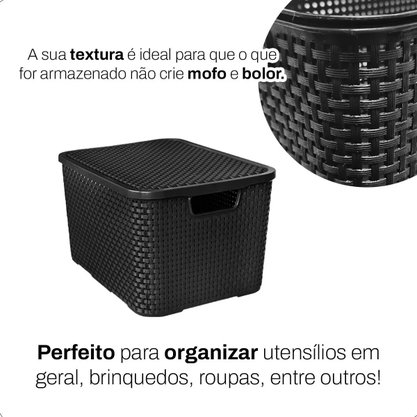Caixa Organizadora Com Tampa Rattan 40L Preto