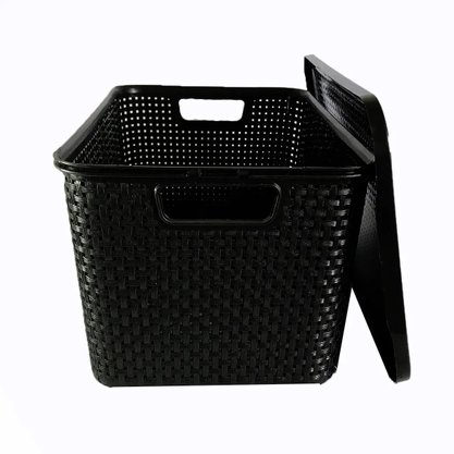 Caixa Organizadora Com Tampa Rattan 40L Preto
