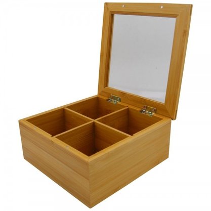 Caixa Para Chá 4 Nichos Bambu 20x20x9cm