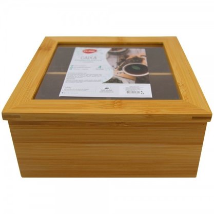 Caixa Para Chá 4 Nichos Bambu 20x20x9cm