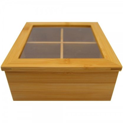 Caixa Para Chá 4 Nichos Bambu 20x20x9cm