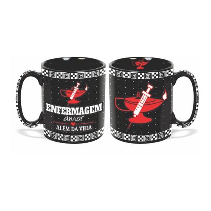 Caneca 300ml Preta Porcelana Enfermagem