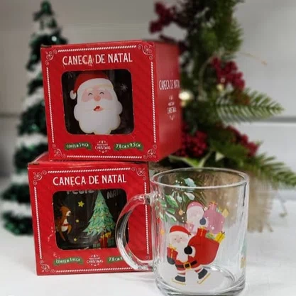 Caneca De Vidro Natal Cartoon 330 ML