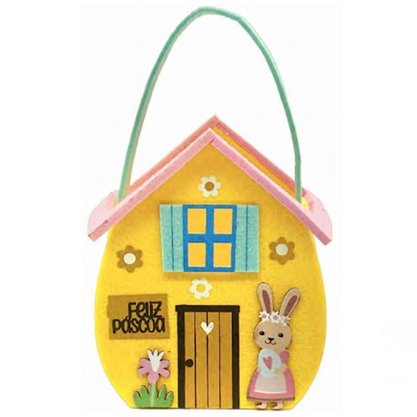 Cesto Páscoa Vila Dos Coelhos Madeira Feltro Avulso