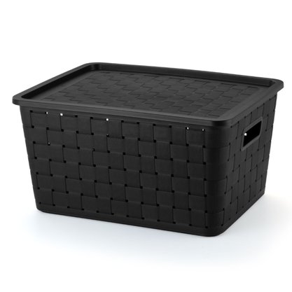 Caixa Organizadora Rattan Com Tampa 21 Litros Cor Preto Plasnorthon
