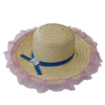 Chapéu De Palha Infantil Com Renda