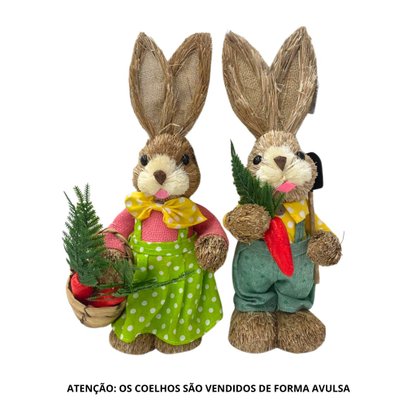 Coelho Decorativo Palha 33cm Verde Horta Sortido Avulso