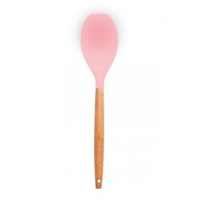 Colher Servir Silicone Cabo De Madeira Rosa/Nude