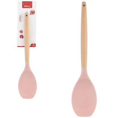 Colher Servir Silicone Cabo De Madeira Rosa/Nude