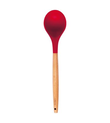 Colher Multiuso Silicone Cabo De Madeira 31cm Vermelho
