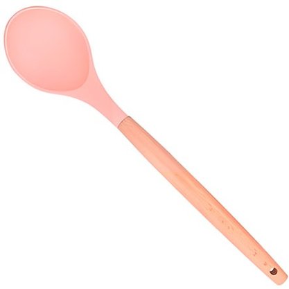 Colher Silicone Cabo Madeira 31cm Rosa/Nude