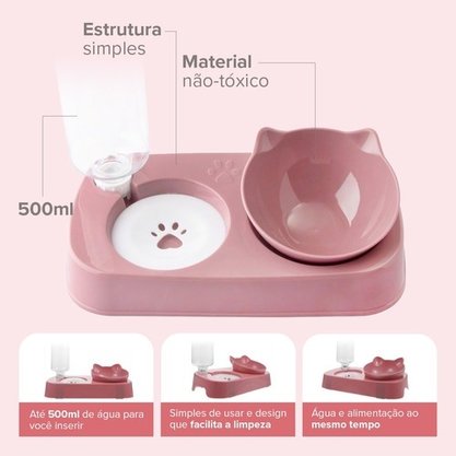 Comedouro E Bebedouro Dual Pet 3 Peças M