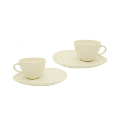 Conjunto 2 Xícaras Com Pires De Cerâmica Branco