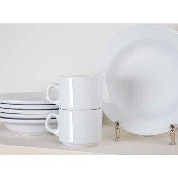Conjunto Xícara De Chá 220ml Com Pires Empilhável Branco 12 Peças Oxford