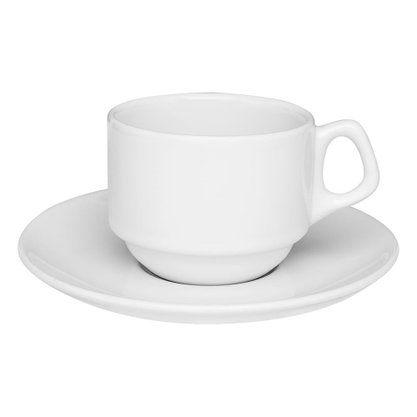 Conjunto Xícara De Chá 220ml Com Pires Empilhável Branco 12 Peças Oxford