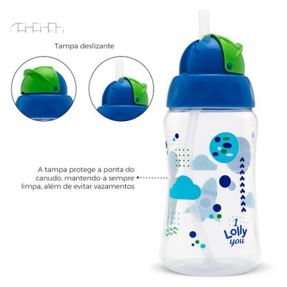 Copo Com Canudo Infantil Viva 330ml Azul