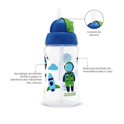 Copo Com Canudo Infantil Viva 330ml Azul