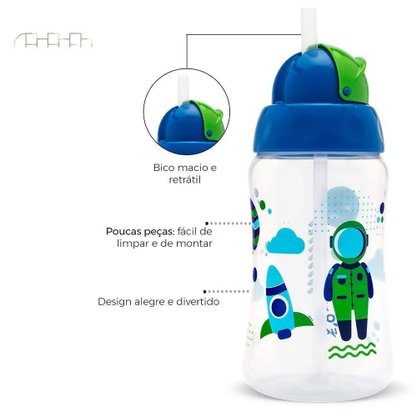 Copo Com Canudo Infantil Viva 330ml Azul