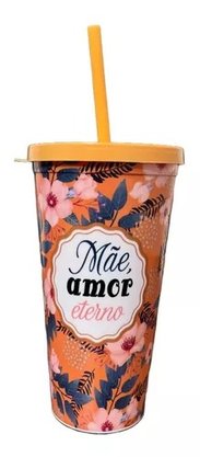 Copo Com Canudo Plástico 600ml Dia Das Mães Sortido