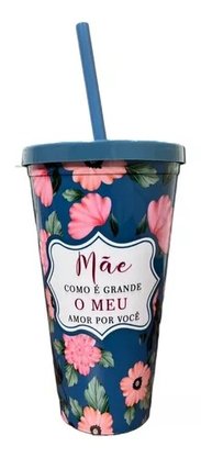 Copo Com Canudo Plástico 600ml Dia Das Mães Sortido