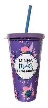 Copo Com Canudo Plástico 600ml Dia Das Mães Sortido