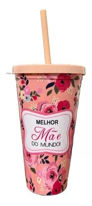 Copo Com Canudo Plástico 600ml Dia Das Mães Sortido