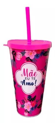 Copo Com Canudo Plástico 600ml Dia Das Mães Sortido