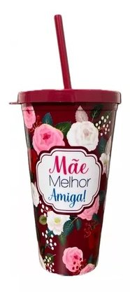 Copo Com Canudo Plástico 600ml Dia Das Mães Sortido