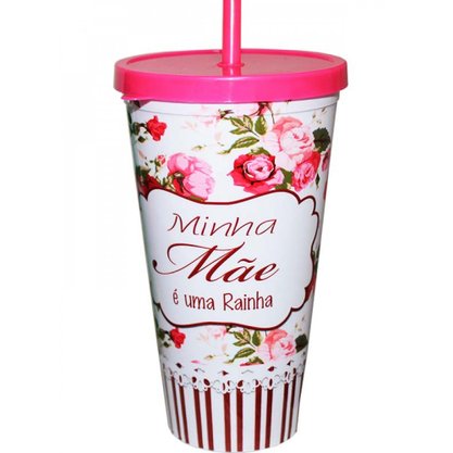 Copo Plástico Com Canudo 600ml Mãe Sortido