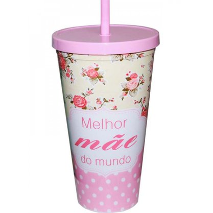 Copo Plástico Com Canudo 600ml Mãe Sortido