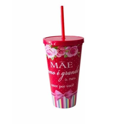 Copo Plástico Com Canudo 600ml Mãe Sortido