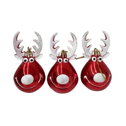 Kit Enfeite De Natal Rena Red Shine 3 Unidades