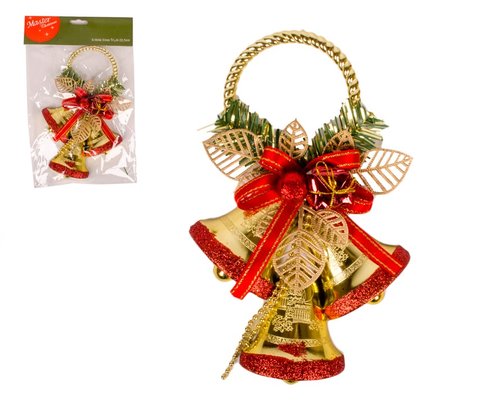 Enfeite Natalino 3 Sinos Dourado 22,5cm